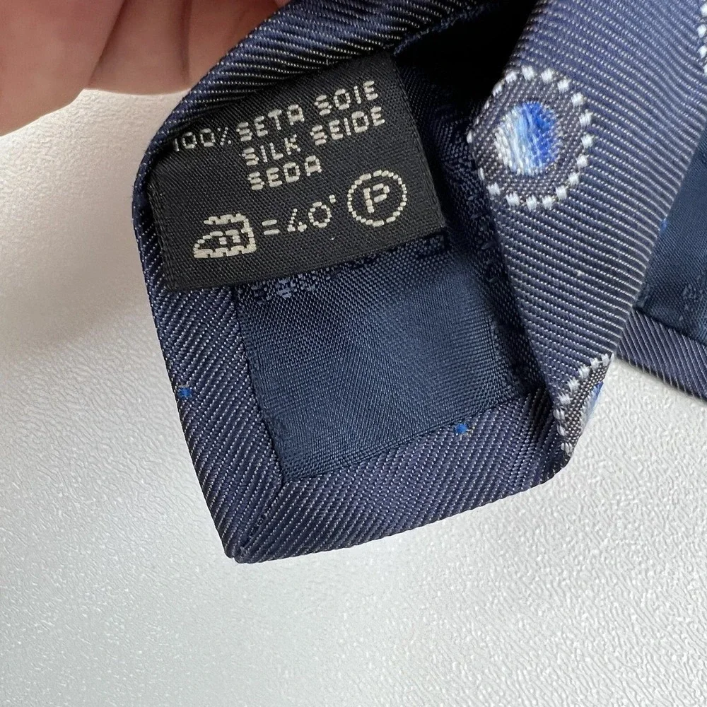 Ermenegildo Zegna Blue w/ Lt Blue & White Circle Silk Neck Tie 3.75